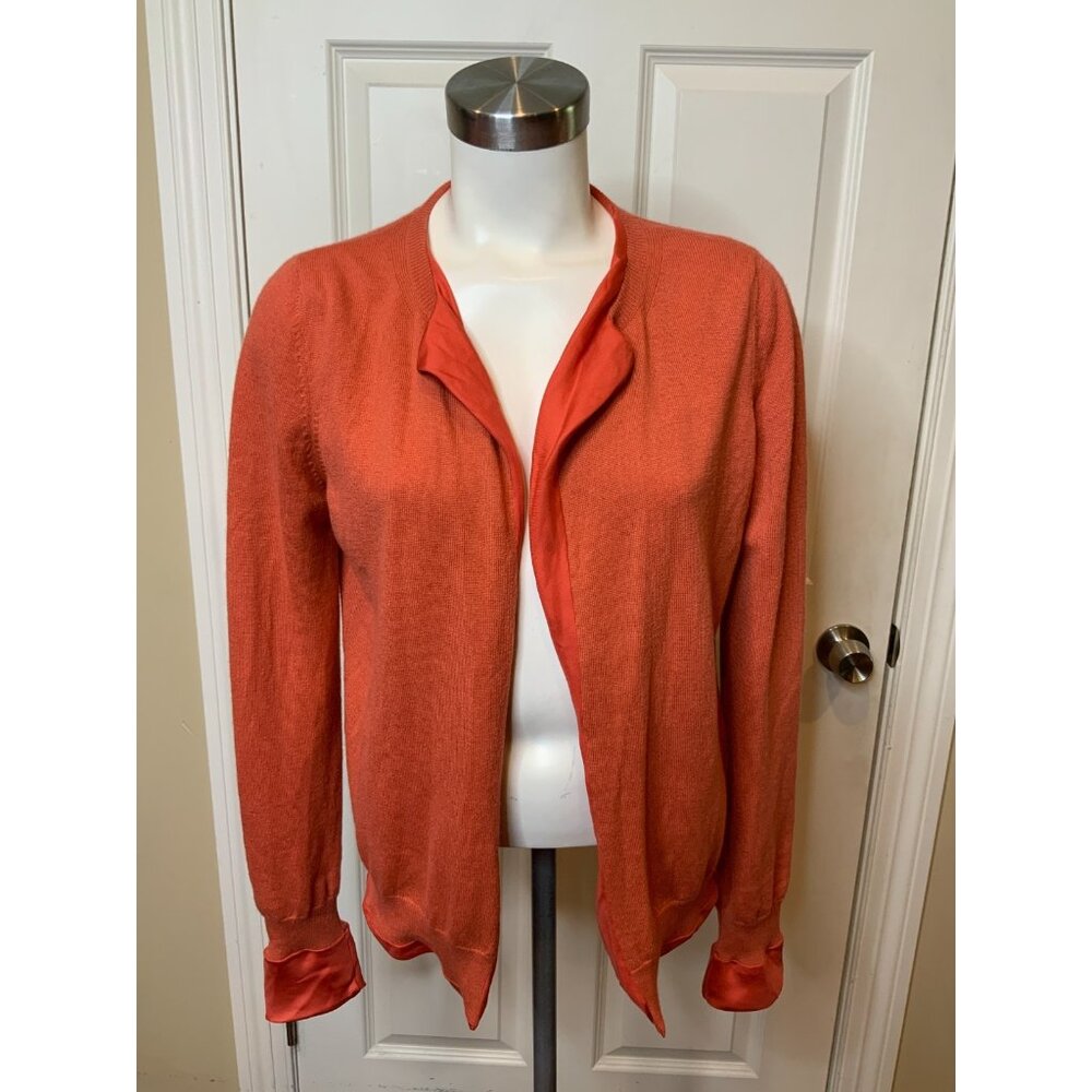 Bottega Veneta Orange 100% Cashmere Open Front Cardigan Sweater, Size 6 | 42